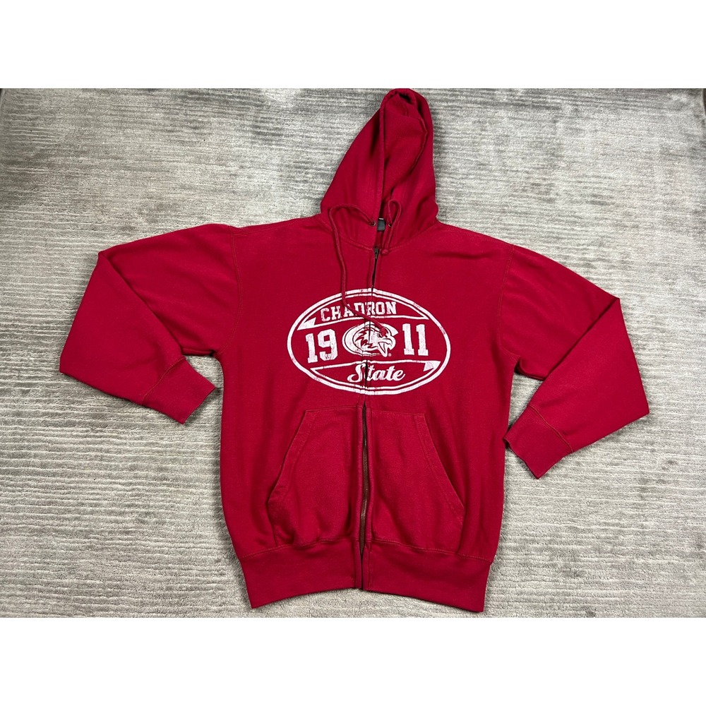 MV Sport Hoodie Mens Small Red Chadron State Full Zip Collegiate Distressed